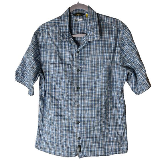 Cabela's Mens Short Sleeve Cool Max Shirt in Blue White Plaid Size Medium - Picture 1 of 6